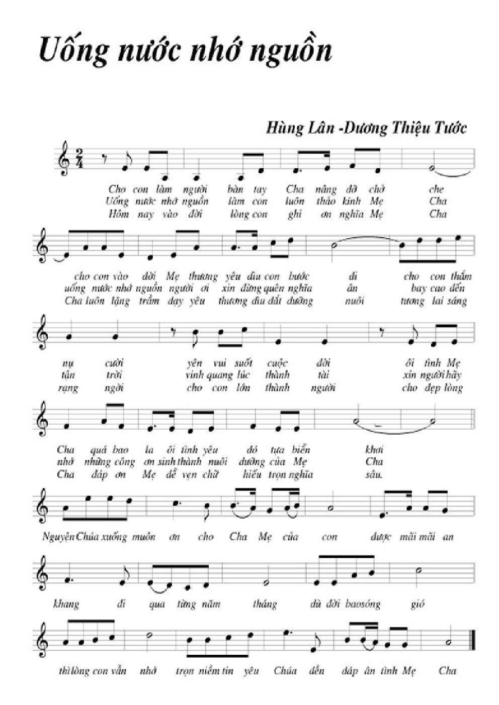 Sheet nhạc Uống Nước Nhớ Nguồn